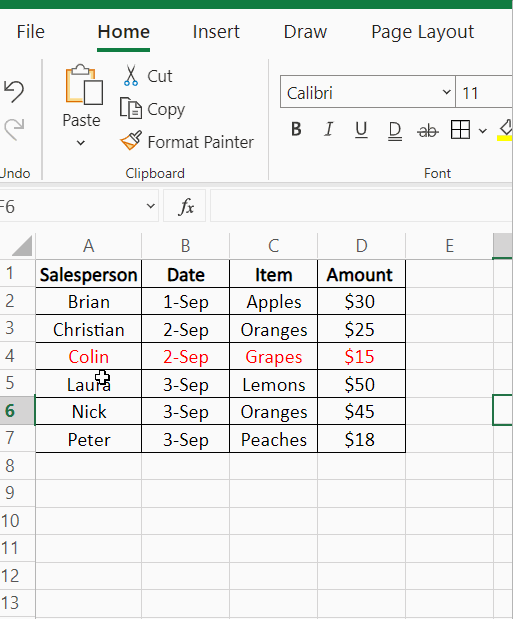 Hiding rows Excel shortcut