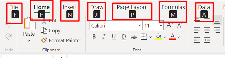 Viewing keyboard shortcuts Excel