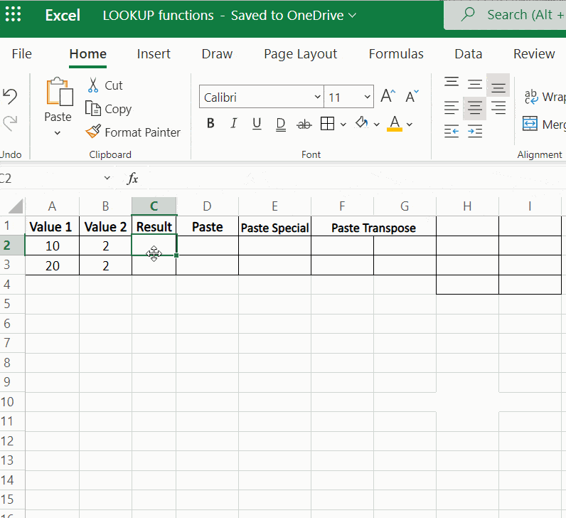Using Paste Special Excel shortcut