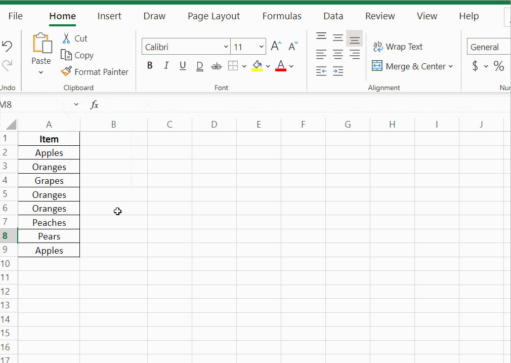 Replacing data with Excel shortcuts