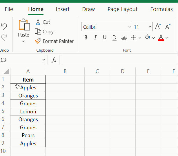 Redo last action Excel shortcut