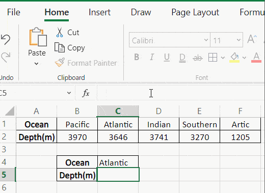 XLOOKUP horizontal example