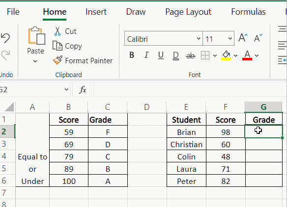 XLOOKUP approximate example