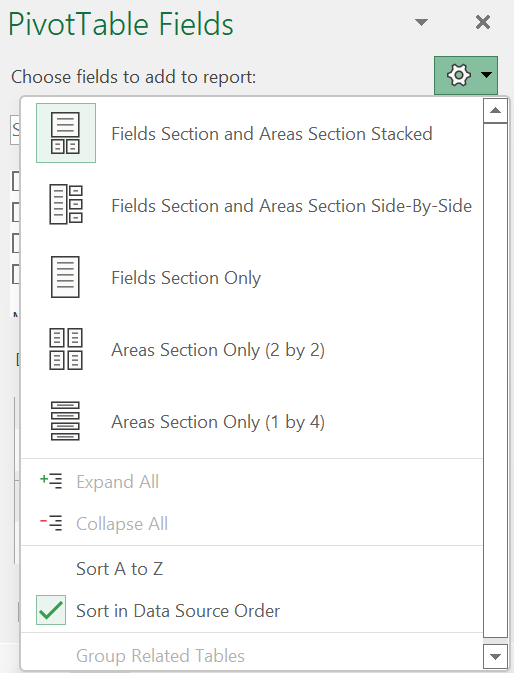 Field section PivotTable Field section PivotTable