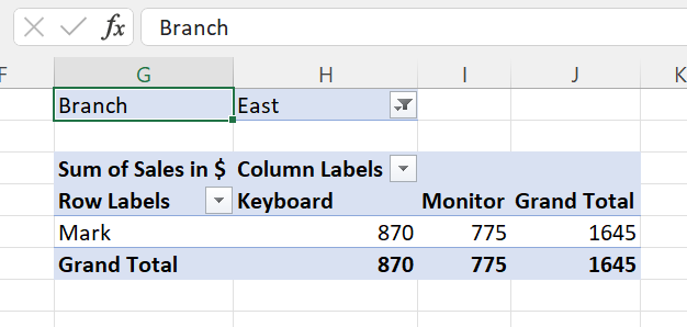 PivotTable arrangement example PivotTable arrangement example