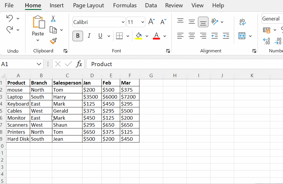 Excel slicers