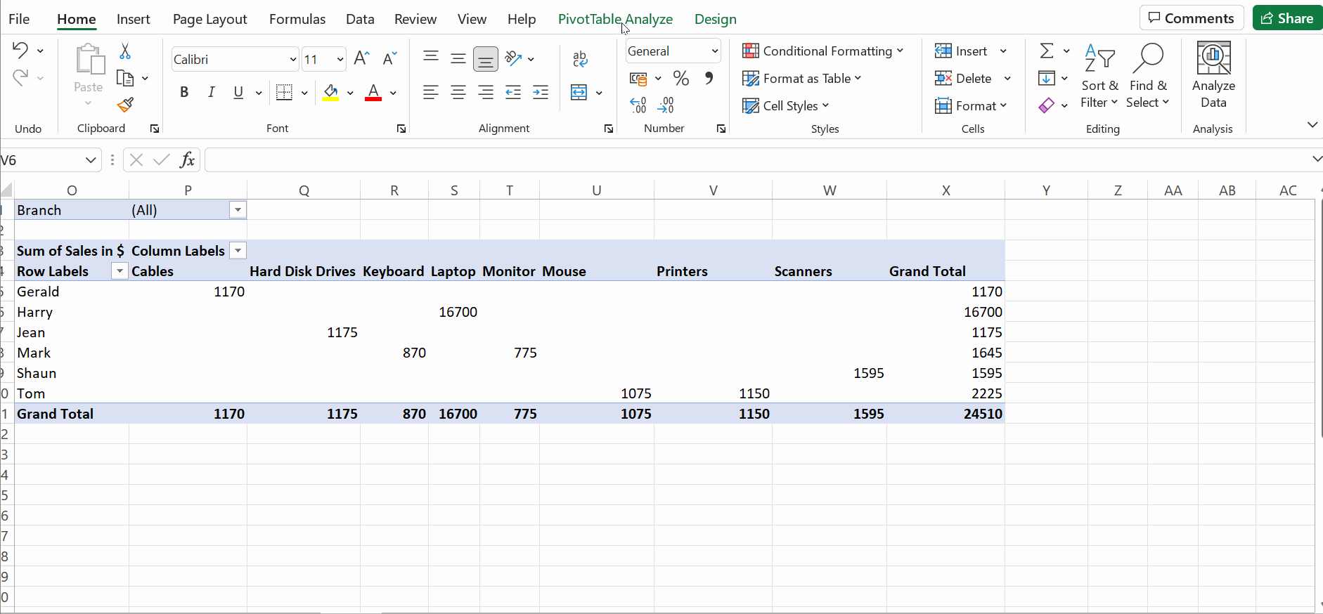 pivot table slicers