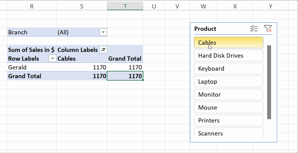 pivot table slicers in Excel
