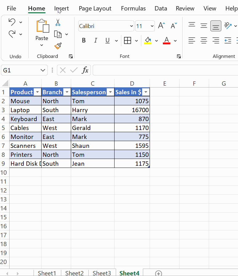 using a slicer in table