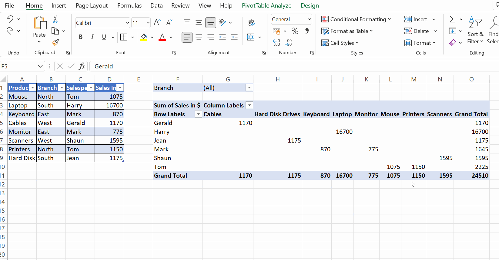 using a slicer Excel