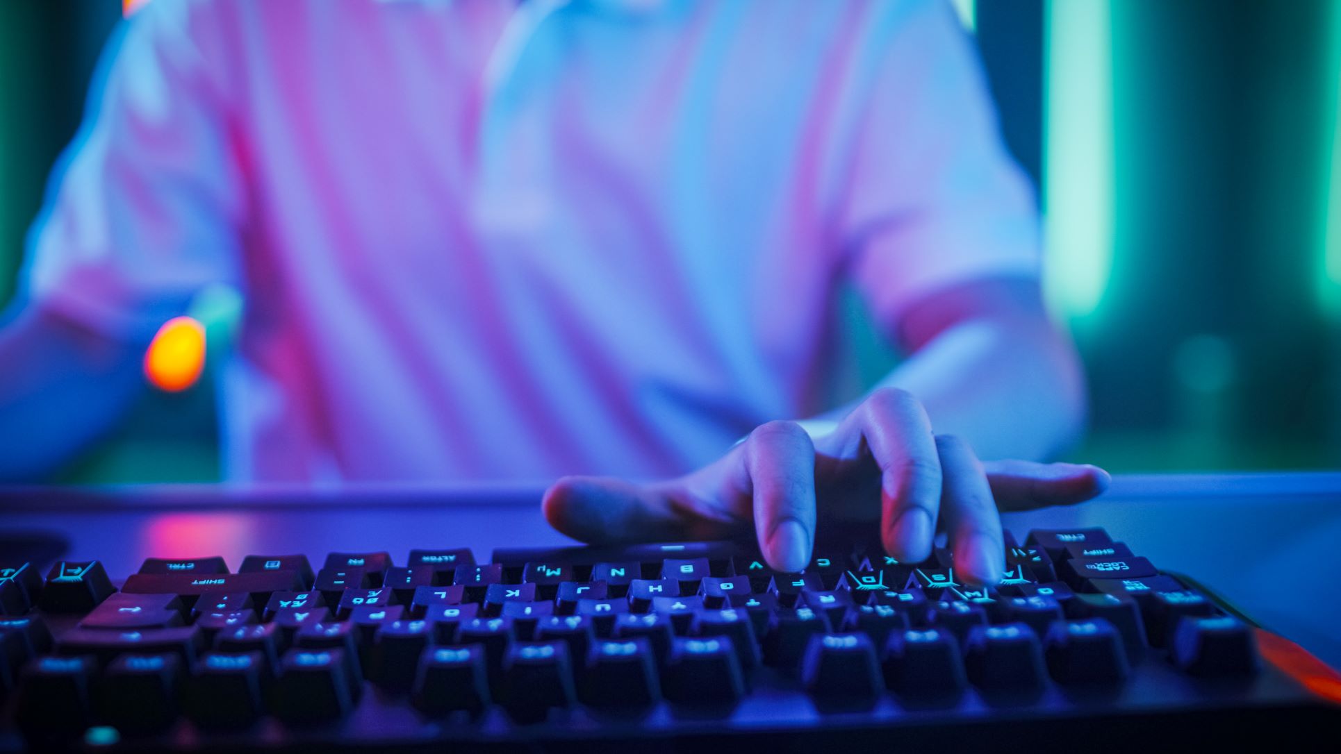man practicing fast typing