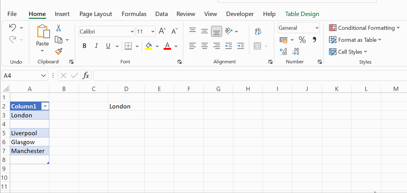 table rows in drop down list excel