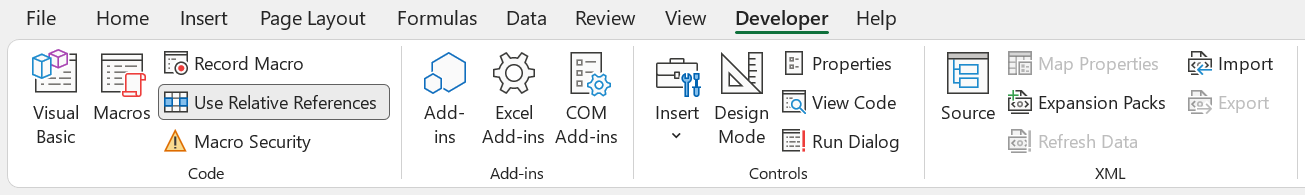 the developer tag in excel