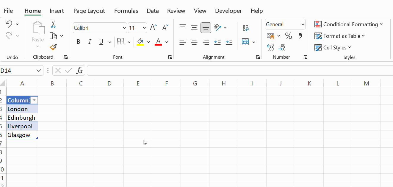 formatting excel drop down list