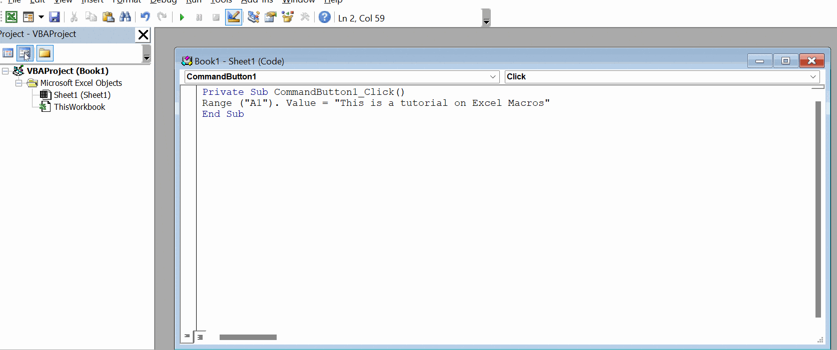 command button excel