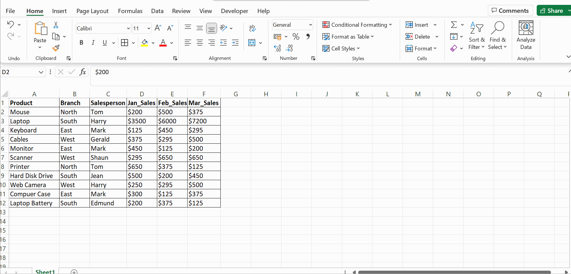 Freezing top row in Excel
