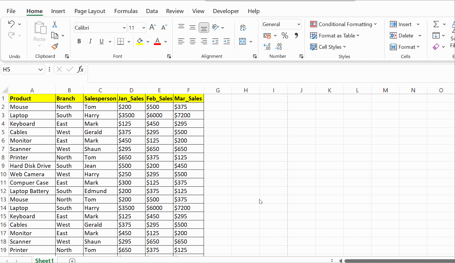 Print header on each page in Excel