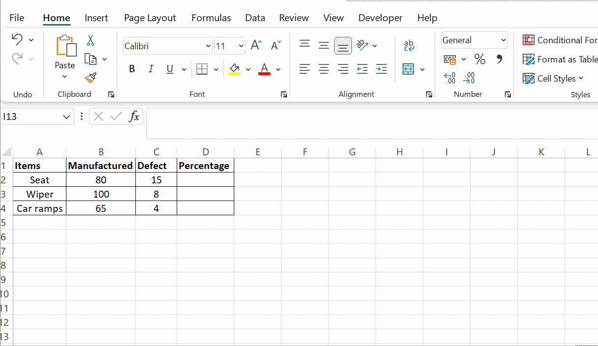 calculating percentage in excel