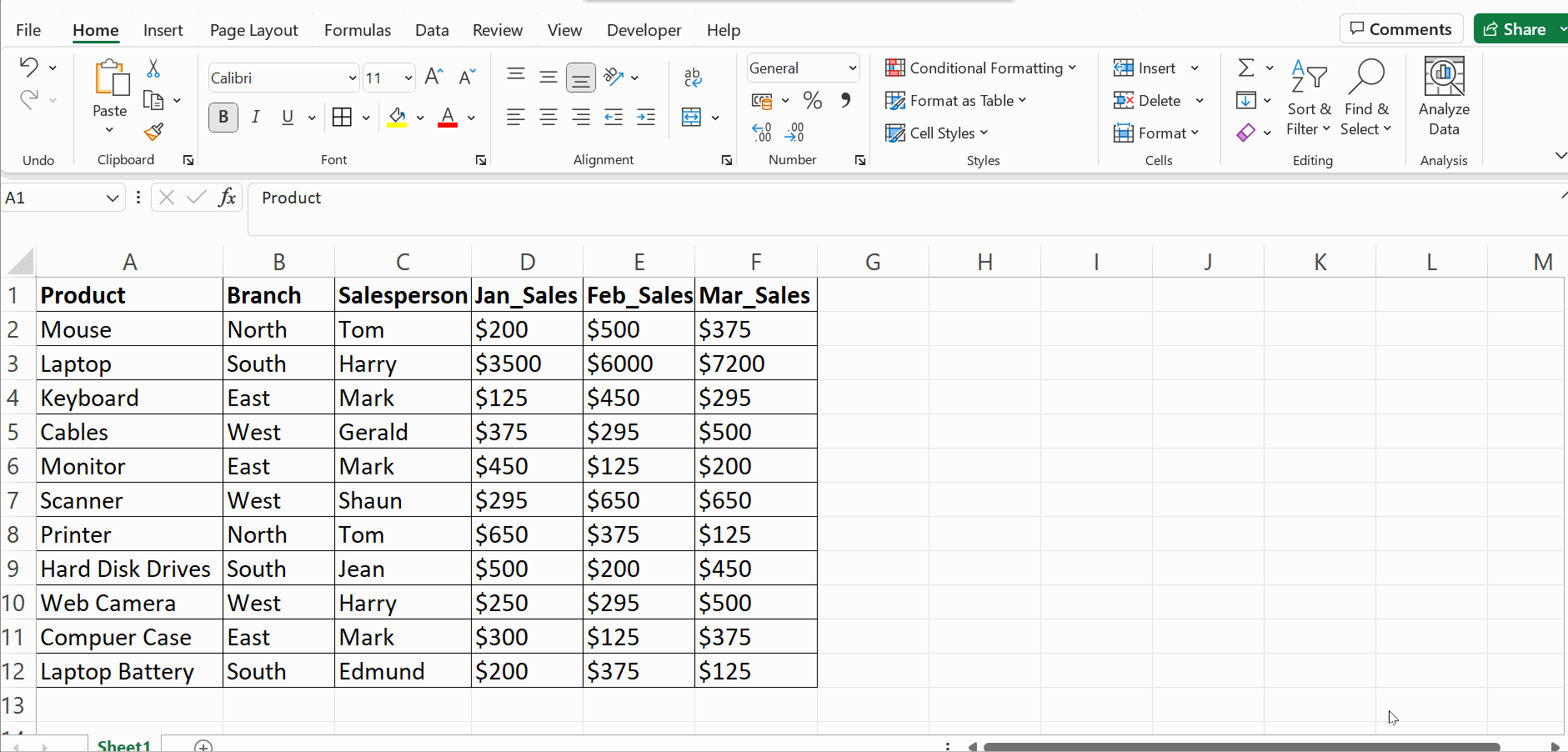Freezing first column in Excel