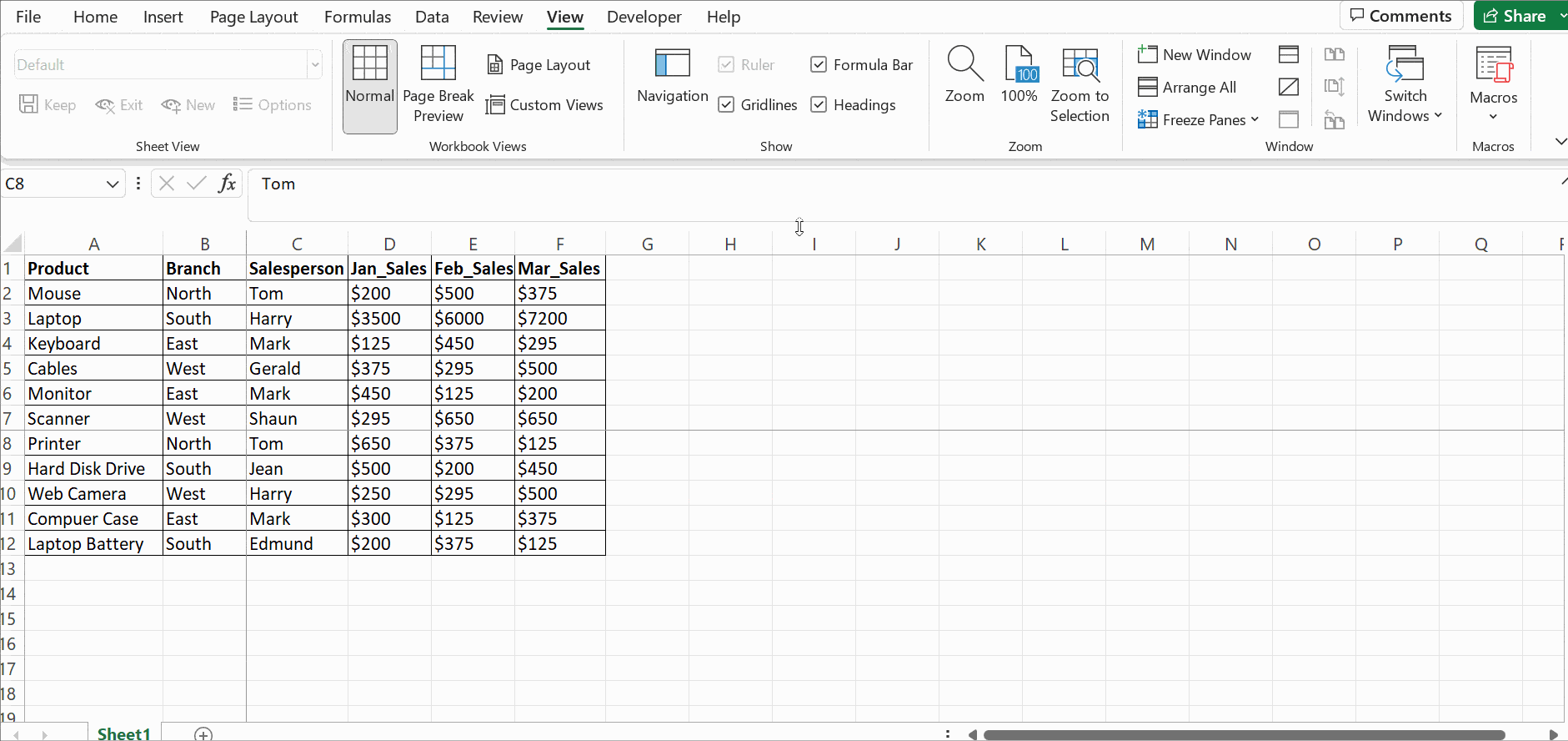 How to freeze panes in Excel