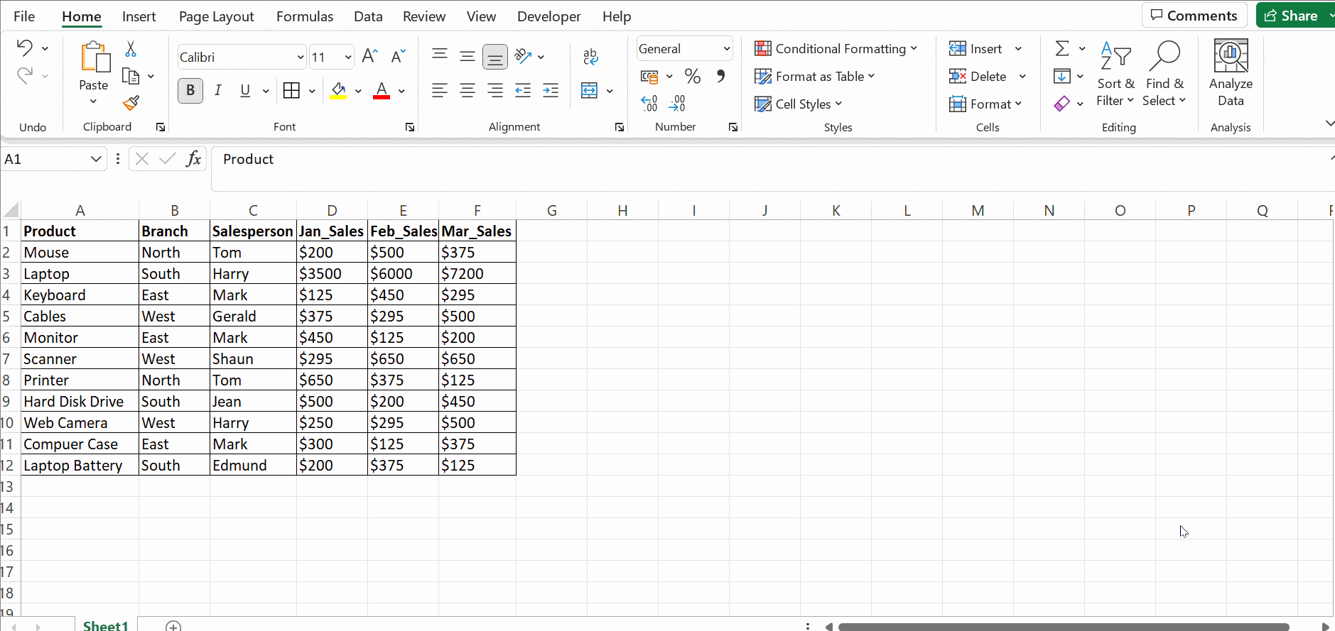 Freezing multiple panes in Excel