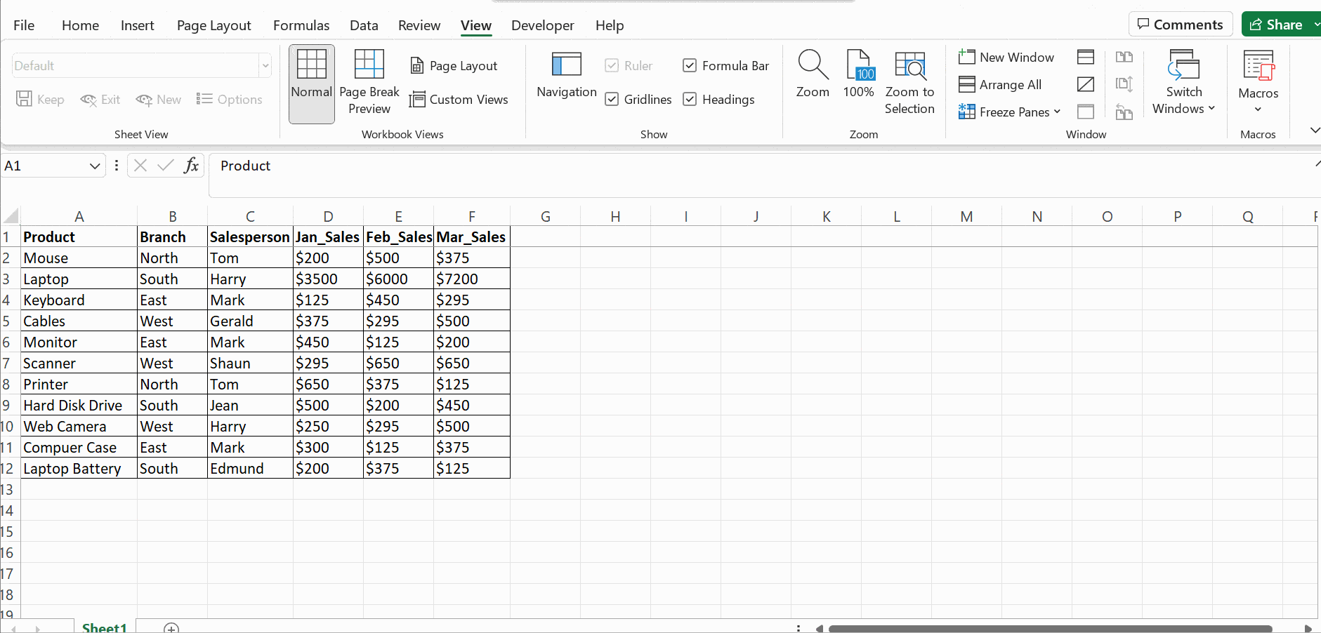 Unfreeze panes in Excel