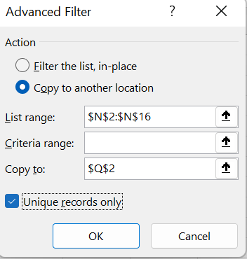 count unique values excel using filter