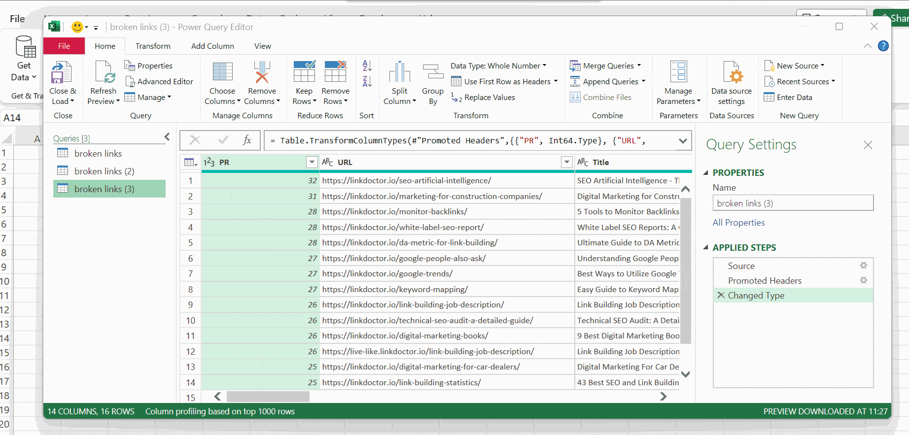 imported txt. file power query