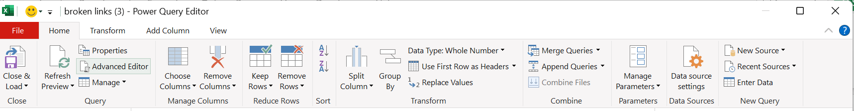 transform data power query editor