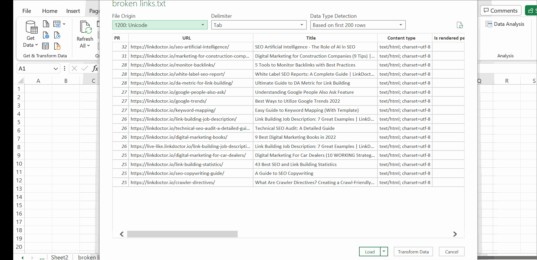 query for series of actions excel