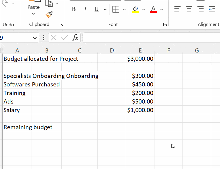 subtract series of numbers excel