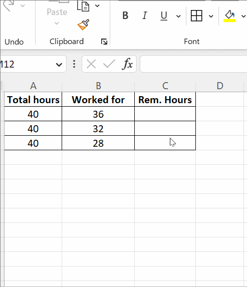 subtract excel cells using formula