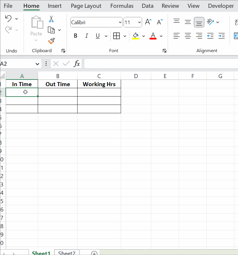 subtract times in excel